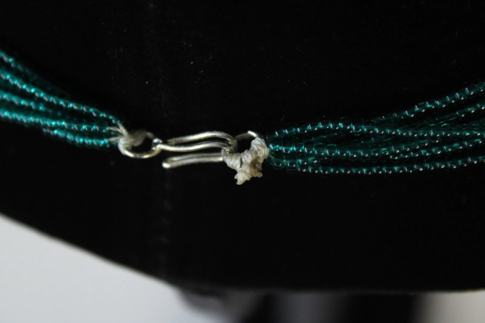 Beaded Necklace Dark Blue Green 23″ 23 in 6 Strand Small Tiny Seed Bead Handmade