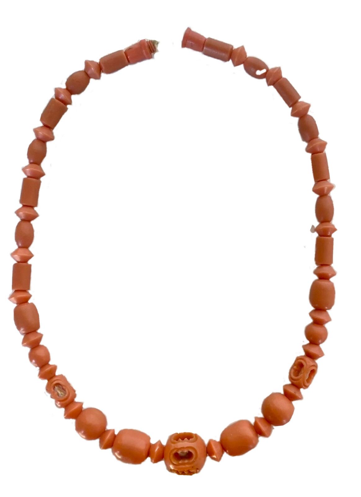 Vintage Celluloid Necklace in Salmon/Coral Color, 16-1/2″ Long