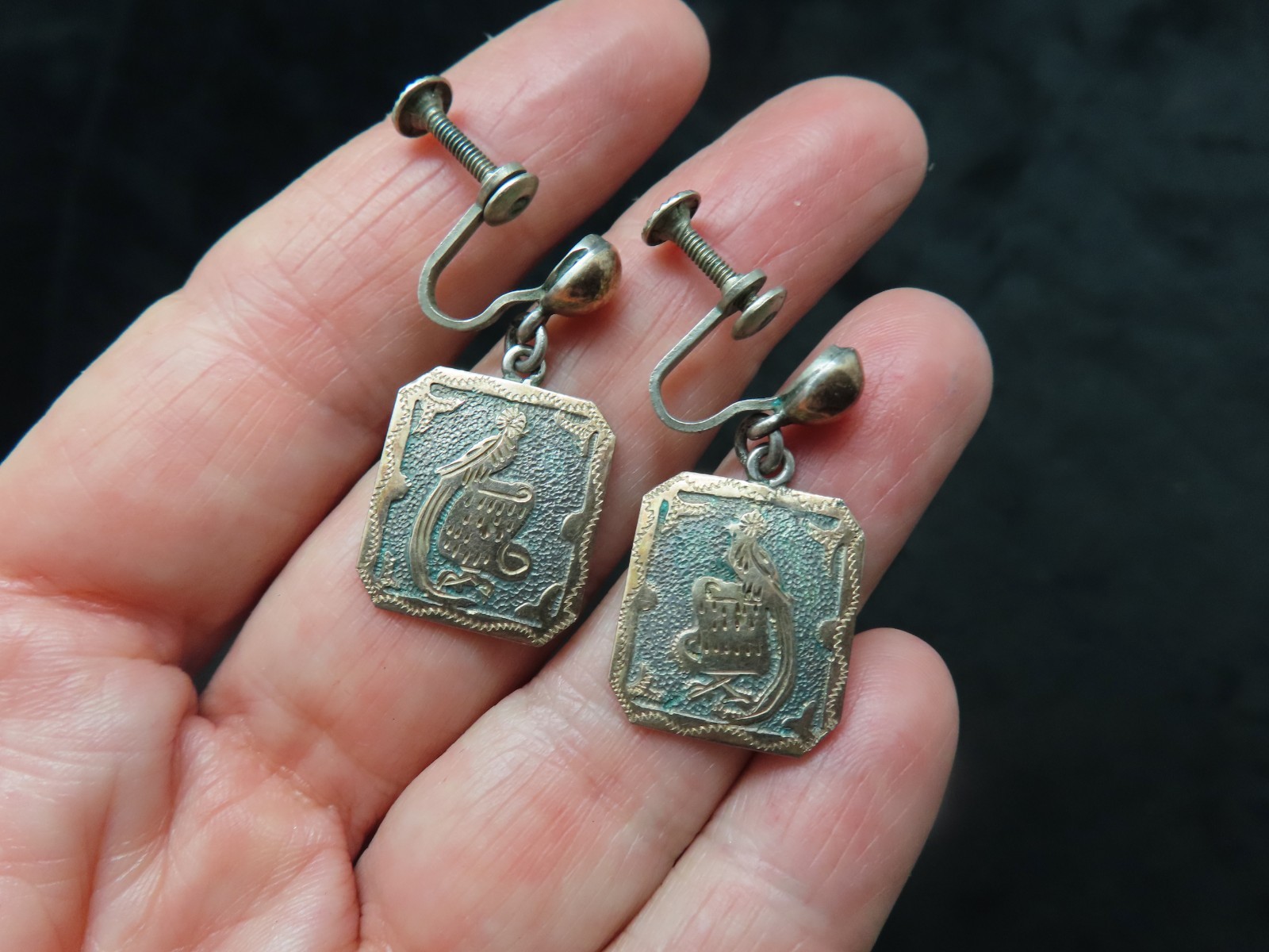 Vintage Sterling Silver 1950’s w/Gold Wash Guatemala Bird/Shield Tourist Jewelry