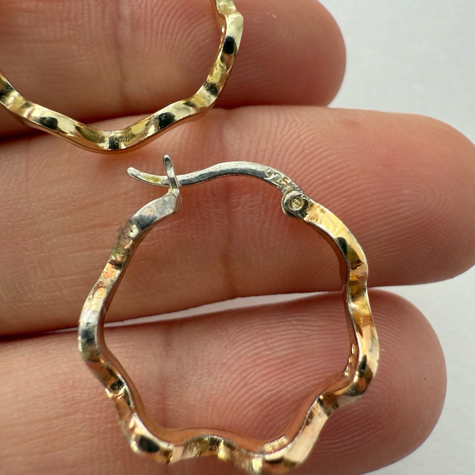 Sterling Silver 925 Gold Wash Wavy Ripple Small Hoop Earrings