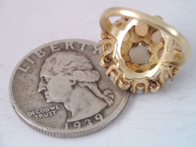 VINTAGE 14K YELLOW GOLD MULTI FIRERY OPAL STONE RING FLORAL DESIGN sz 6