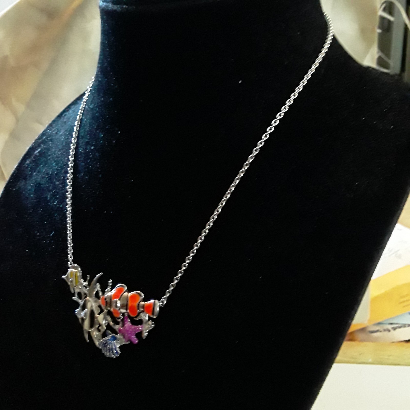 Kabana Sterling Silver 925 Enamel Tropical Fish Sea Life Necklace Multicolor 19″