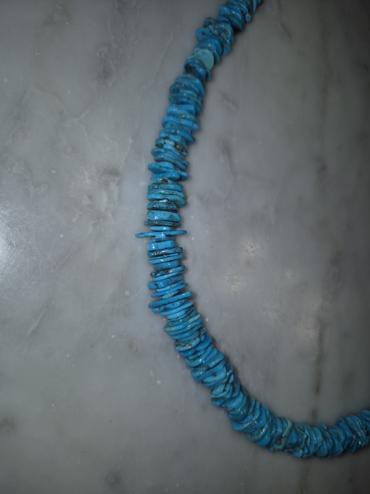 Vintage Turquoise Chip Necklace 925 Sterling Silver Cones Hook Clasp 50g