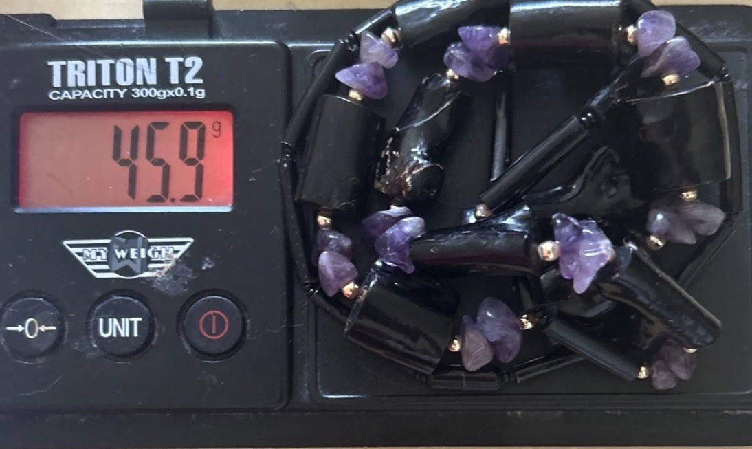 Vintage estate Hawaiian black coral Amythest 28”necklace Genuine & Rare Piece