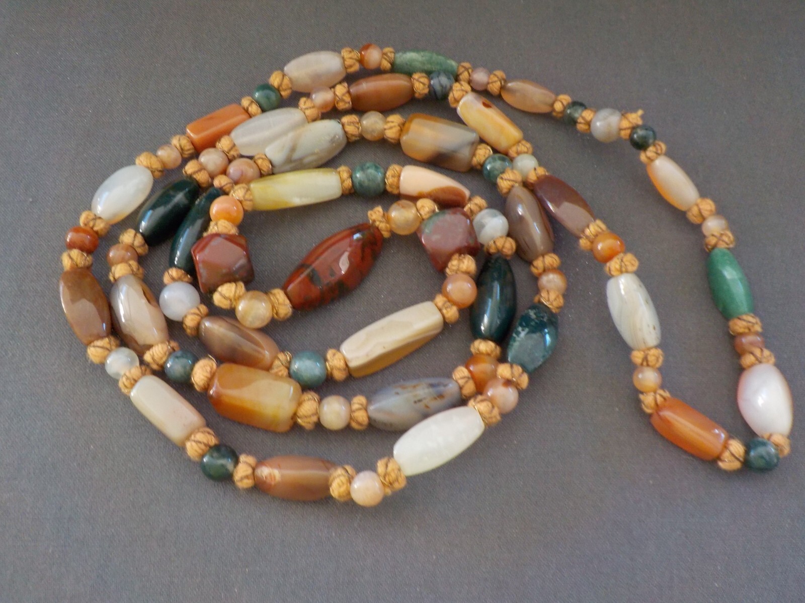 Vintage Strand Necklace Polished Mixed Stones Shapes Semi Precious Agate Quartz