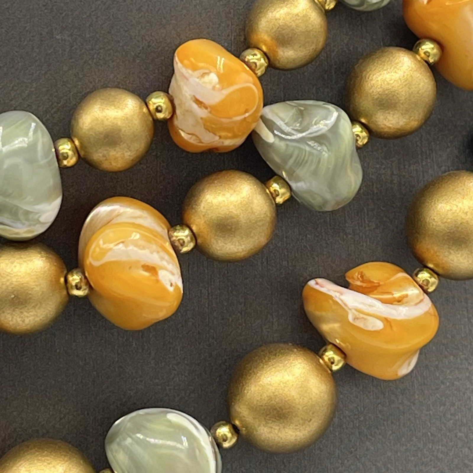 Stunning Vintage 3-Strand Orange Gray Bronze Beads 13” Choker