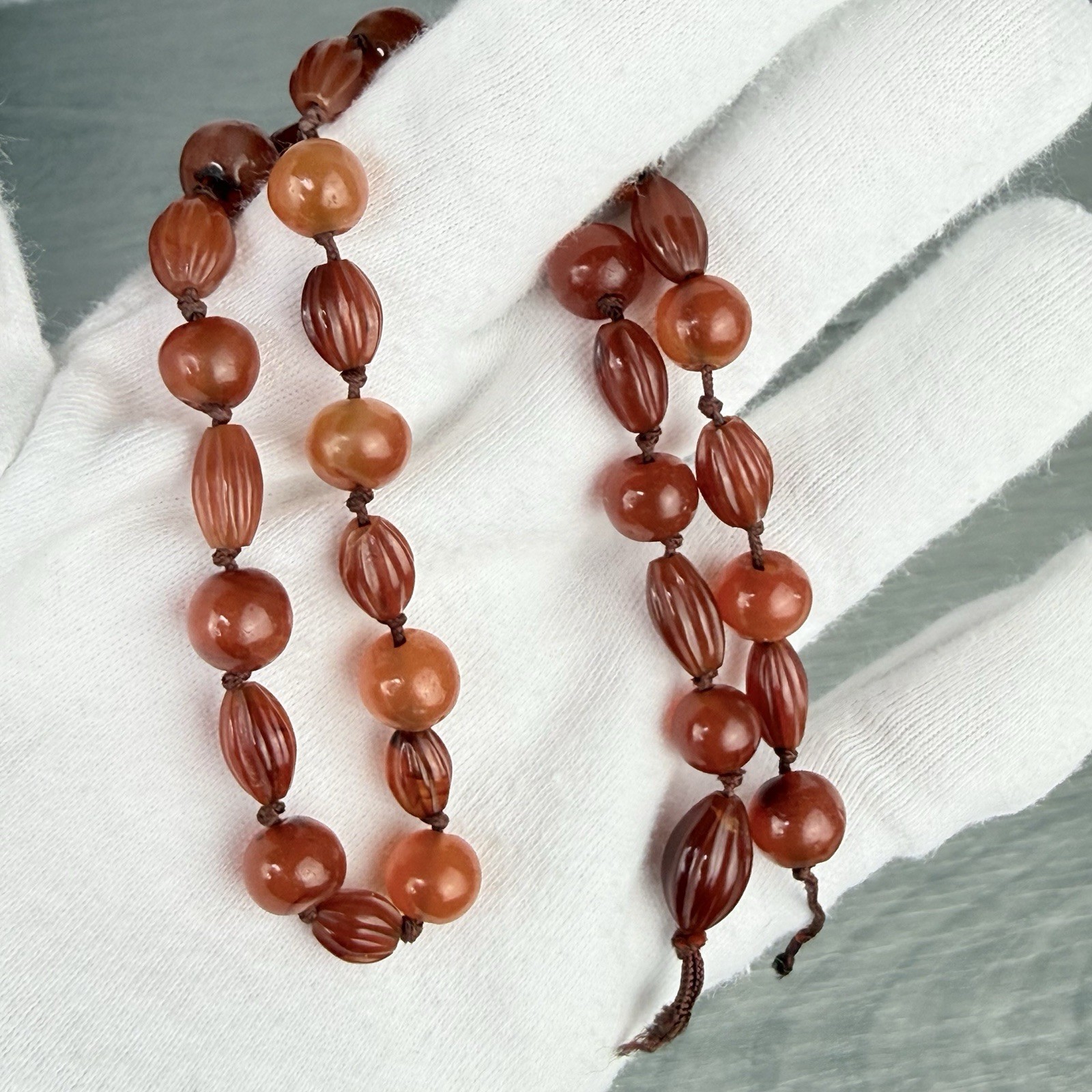 Vintage Possibly Antique Hand Knotted Carnelian Beaded Necklace Needs a Clasp