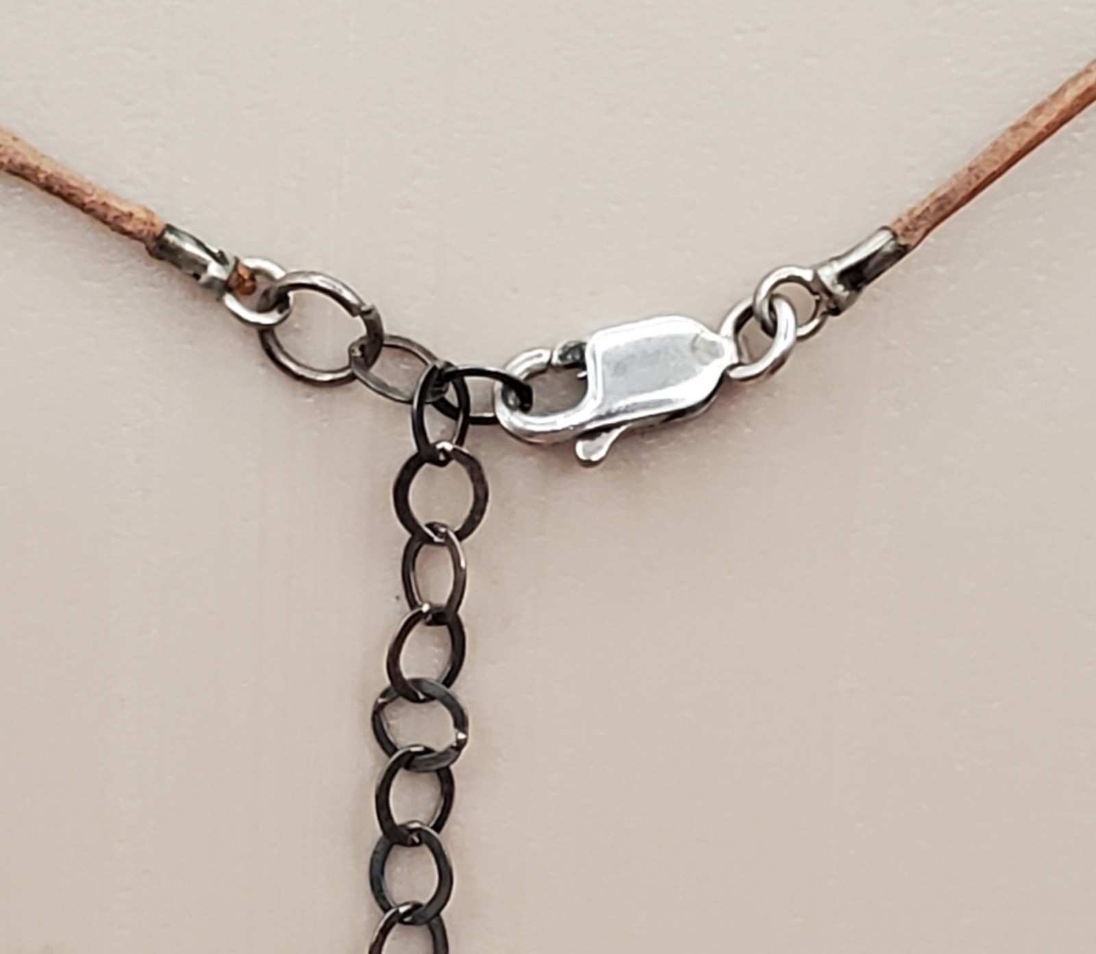 VTG 925 Faceted Amber Tone Crystal Necklace 18in Sterling Clasp Raw Leather Cord