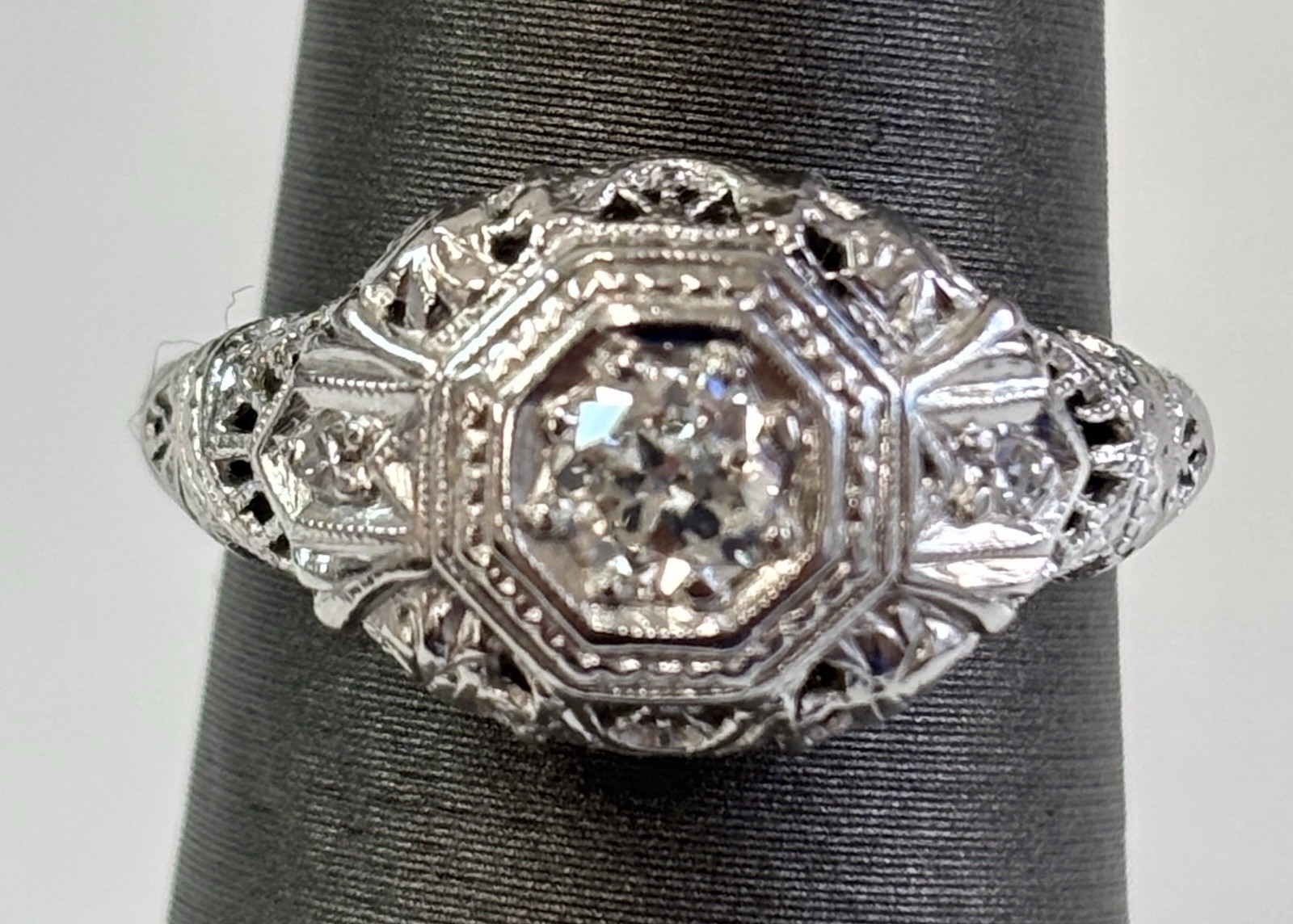 Platinum .20ctw Natural Old European And Single Cut Diamond Vintage Ring
