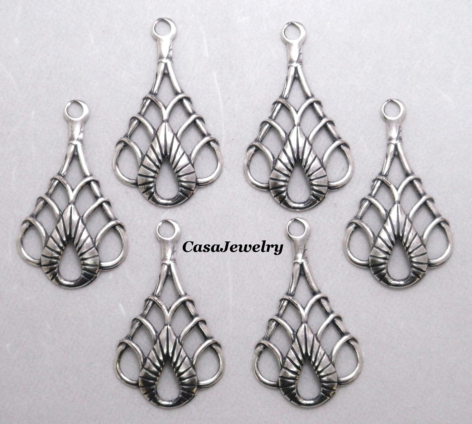 #3155 ANTIQUED STERLING SILVER PLATED CELTIC TEARDROP W/TOP HANG RING – 6 Pc Lot