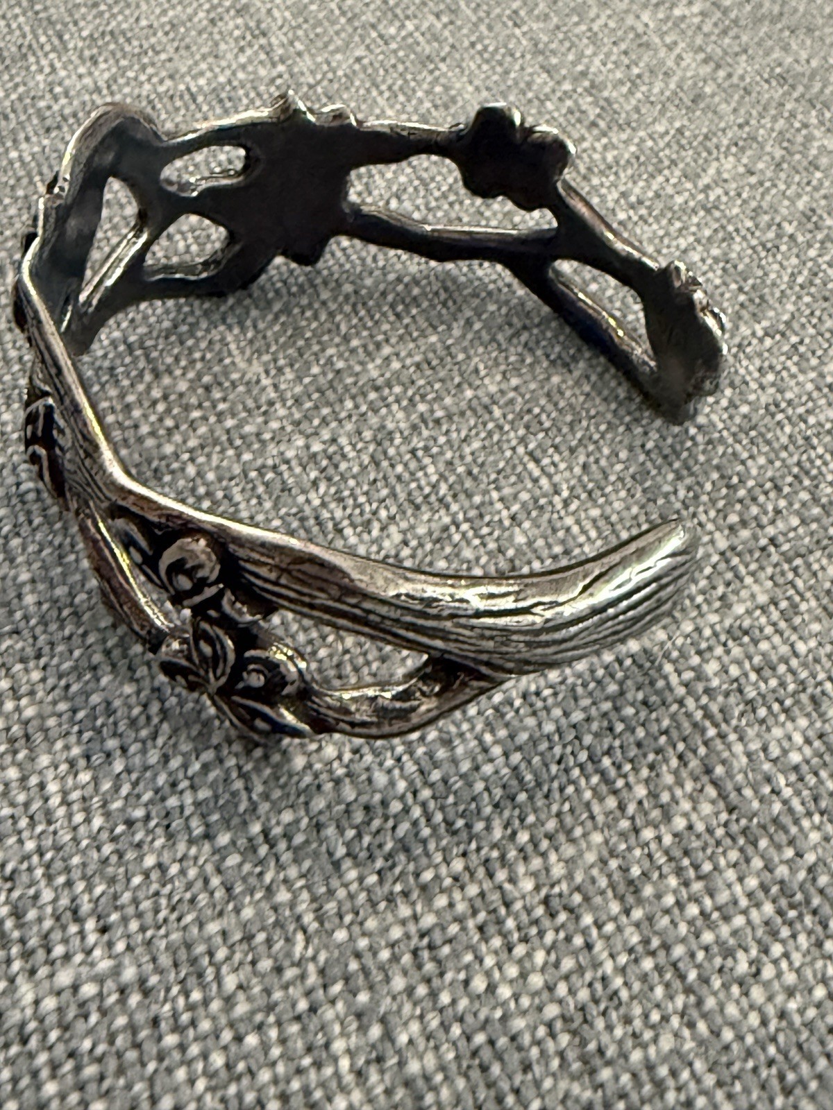 Salisbury Pewter Carved Cherry Blossom Relief Floral Adjustable Cuff Bracelet