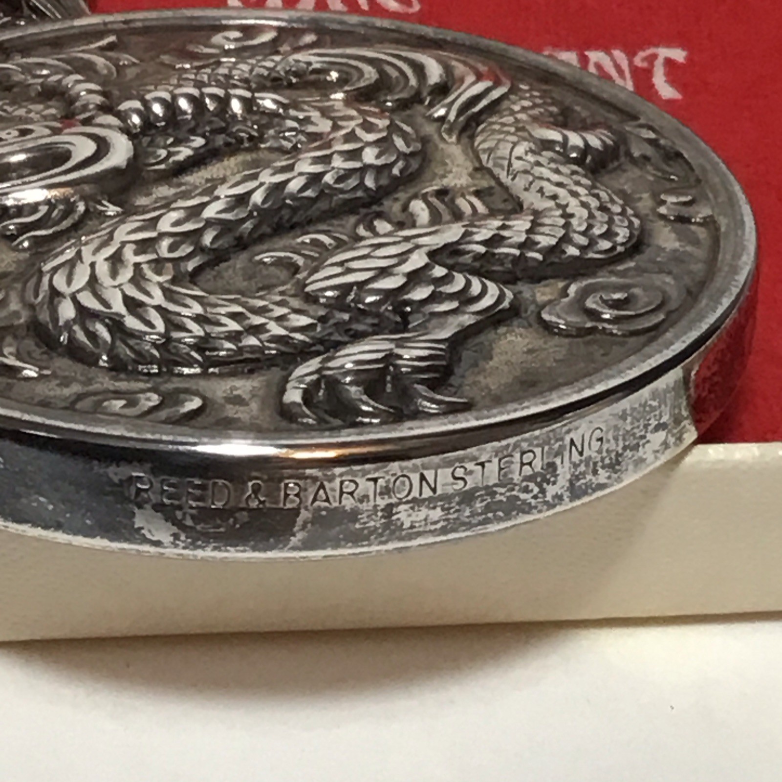 Sterling Reed & Barton Ming Dragon Mirror Pendant Necklace or Christmas Ornament