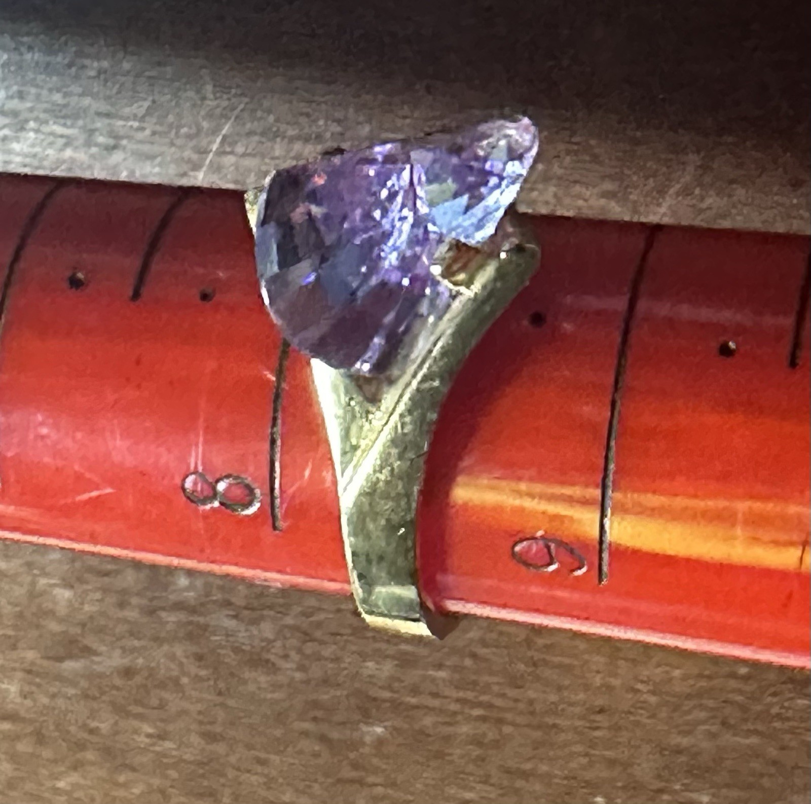 Vintage STERLING SILVER Gold Pl. Laser-cut Purple CZ Ladies Cocktail Ring Sz 8.5