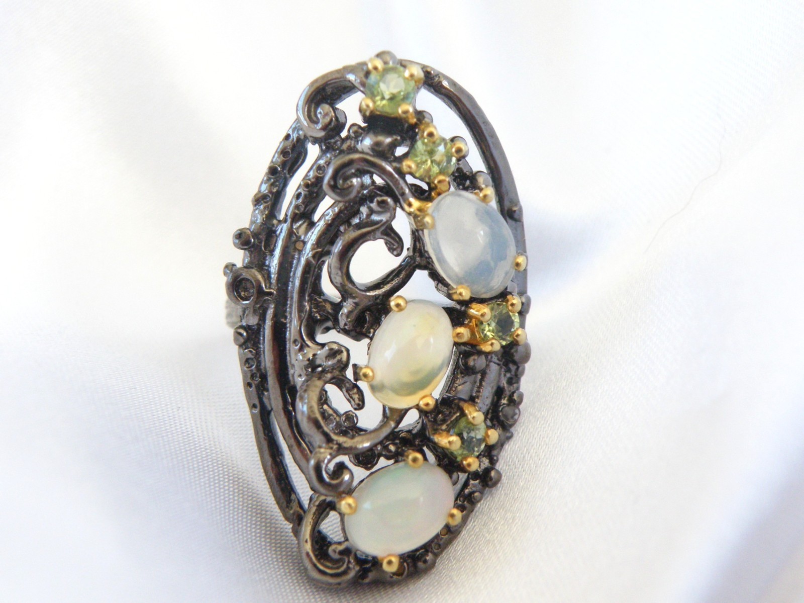 Brutalist Sterling Silver 925 Ethiopian Opal Peridot Modernist Ring Size 8