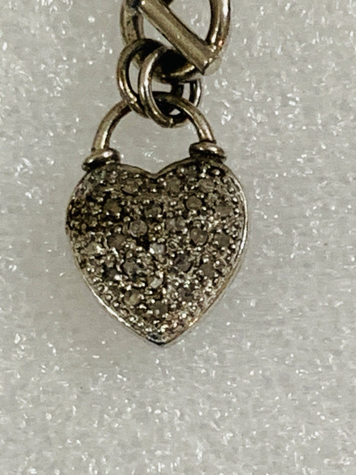 Sterling Silver Vintage Chain Bracelet W/Crystal Heart Charm & Toggle Clasp