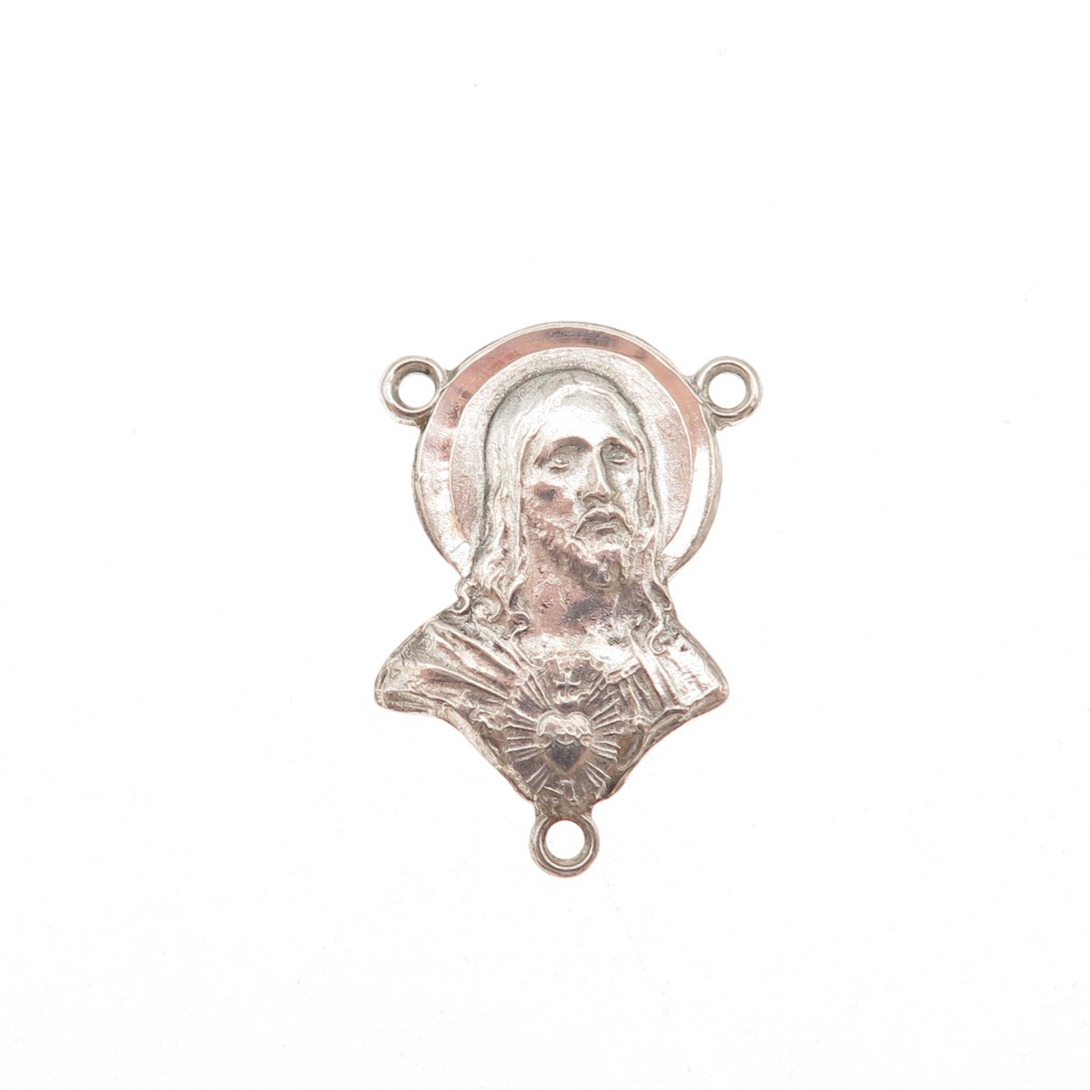 925 Sterling Silver Antique Art Deco Jesus Rosary Chain Centerpiece Pendant