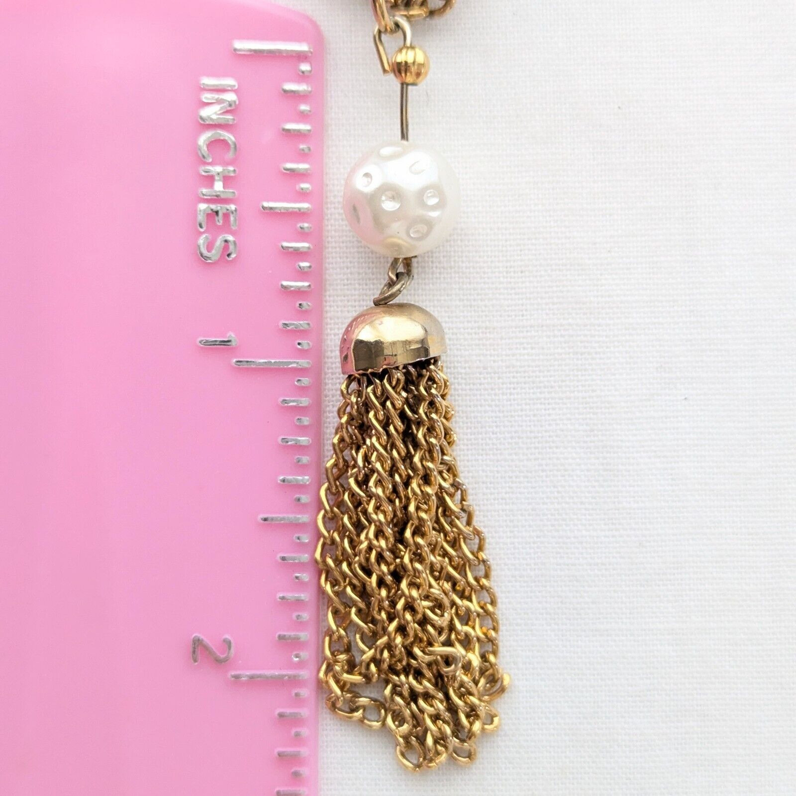 Long Tassel Fringe Necklace Faux Pearl Multi Chain Layered Bold Vintage Jewelry