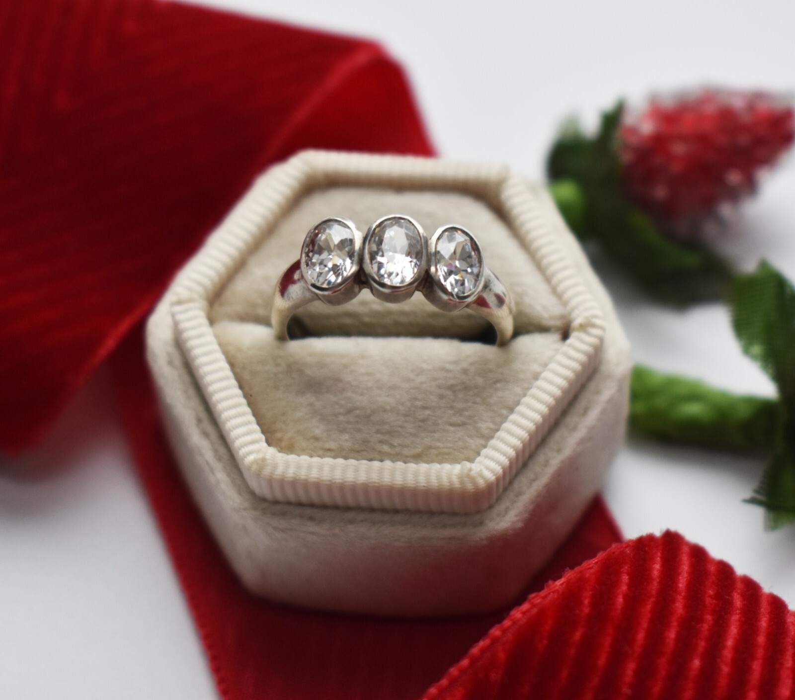 Chunky sterling silver ring with clear gemstone, basic casual right hand ring