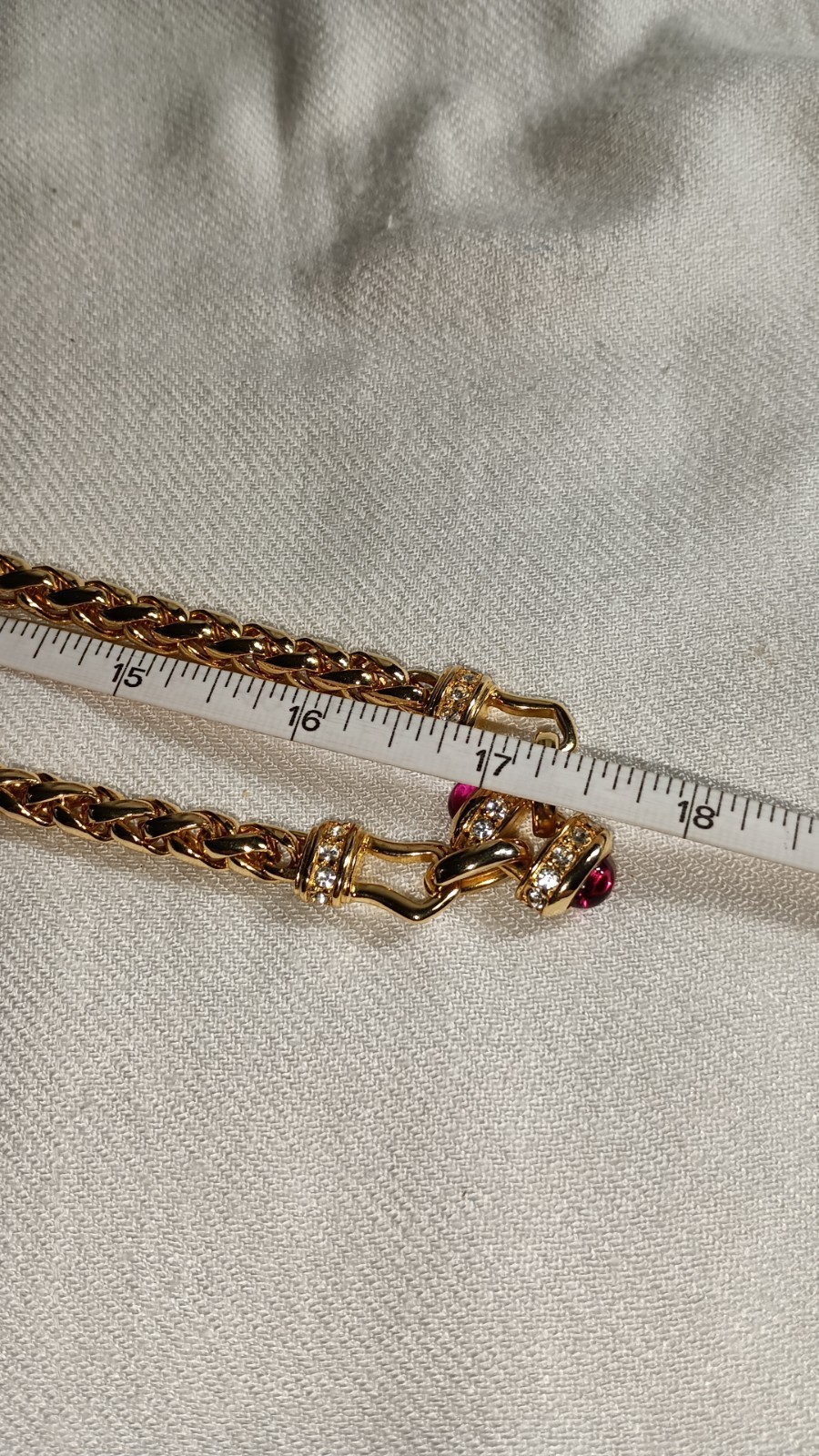 VTG Nolan Miller Chunky Red Cabochon Gold Tone Long Spiga Wheat Chain Necklace