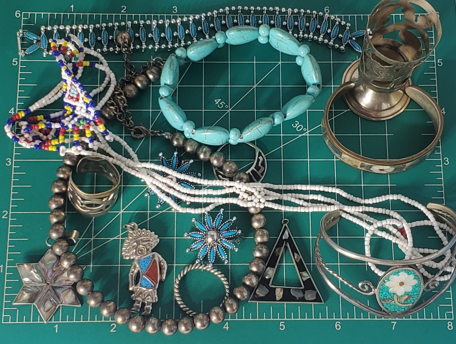 Vtg SOUTHWESTERN Silver Plated Alpaca Mixed Metals Jewlery Lot Collection 15 Pcs