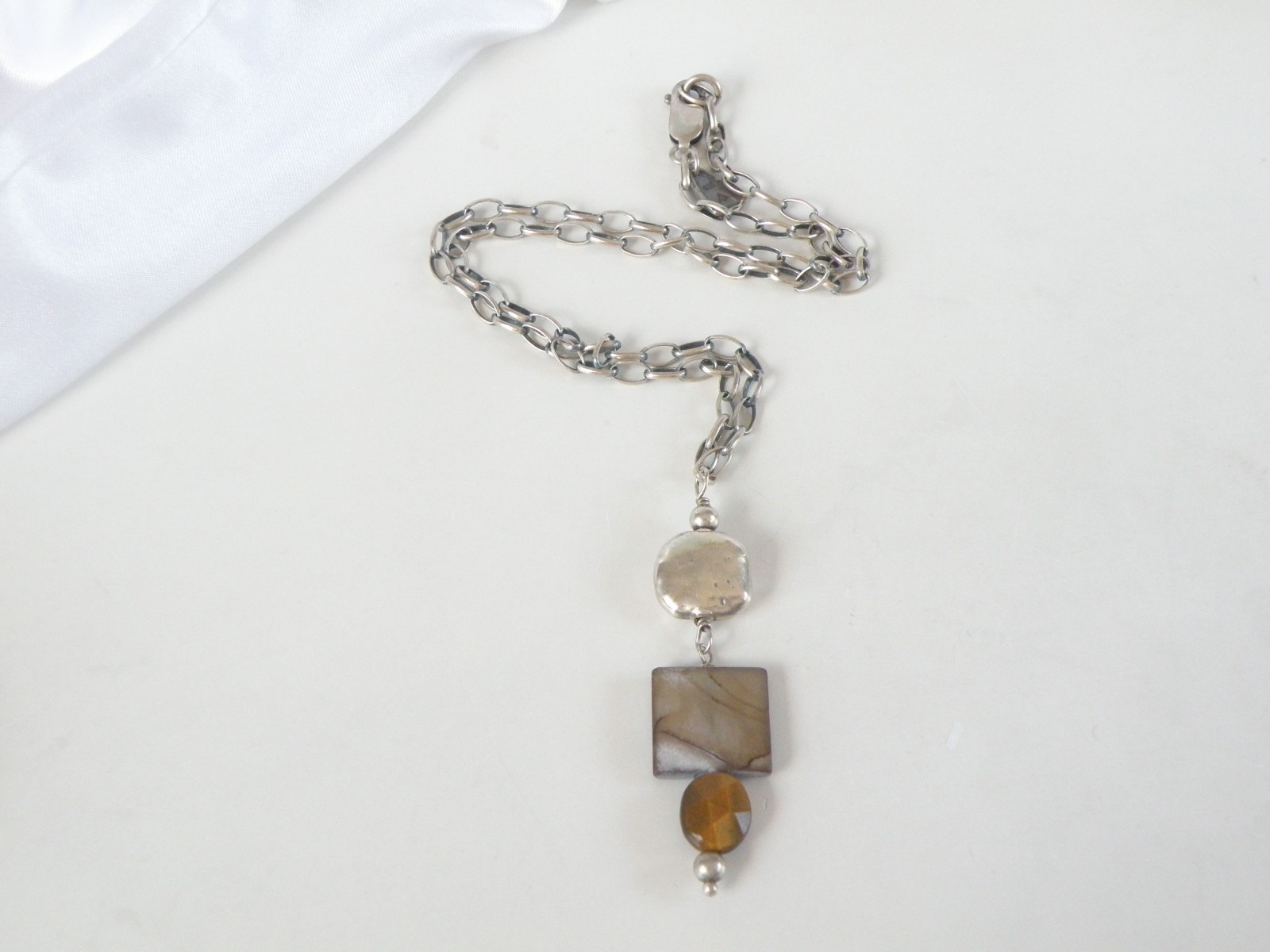 Silpada Sterling Silver 925 Rustic Boho Abalone Rolo Chain Link Necklace
