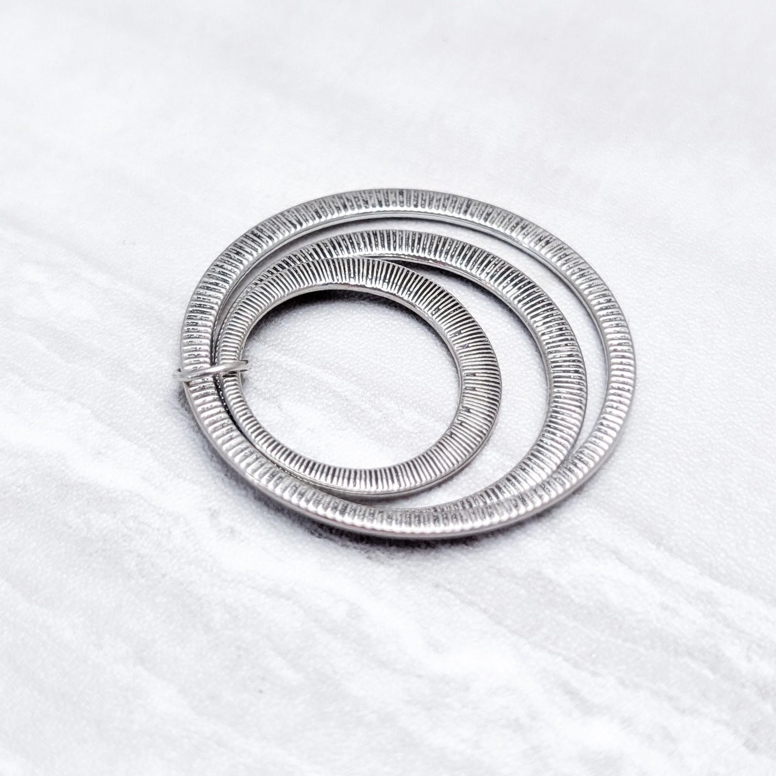 Vintage Pendant Large Silver Tone Circle with Black Details – No Chain Included