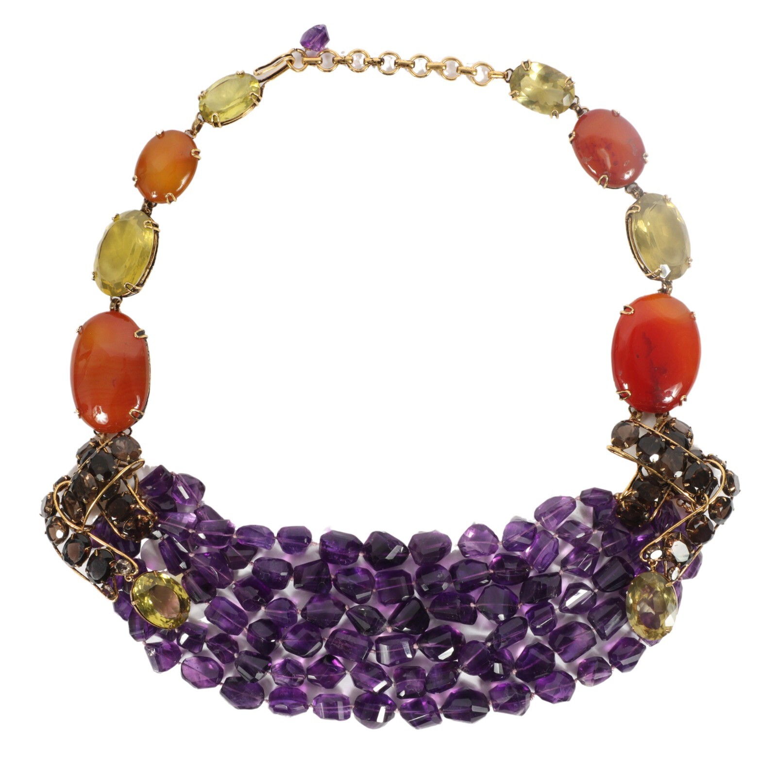 IRADJ MOINI Semi-Precious Multi-strand Amethyst, Agate and Smoky Quartz Necklace