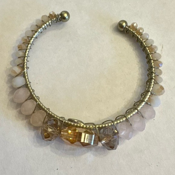 LOT of 2 AB Faceted Crystal Cuff Bracelets Pink and Blue Jewelry Bundle