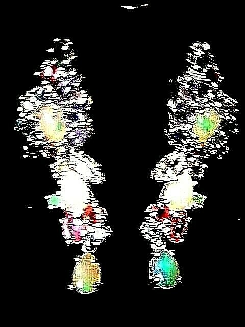 STUNNING! VINTAGE ETHIOPIAN OPAL EMERALD SAPPHIRE GARNET TOPAZ EARRINGS SS 14K