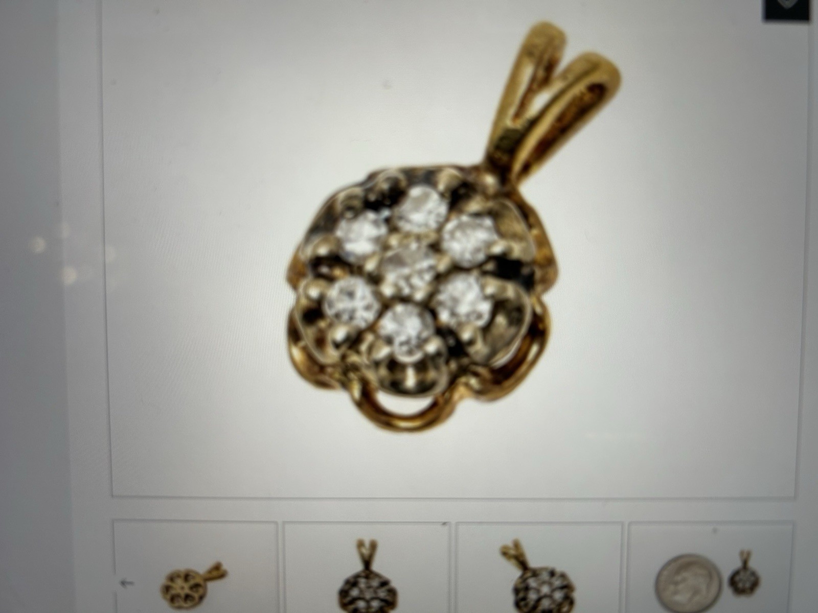 14K Yellow Gold Vintage Cluster Flower Pendant with Round white sapphires