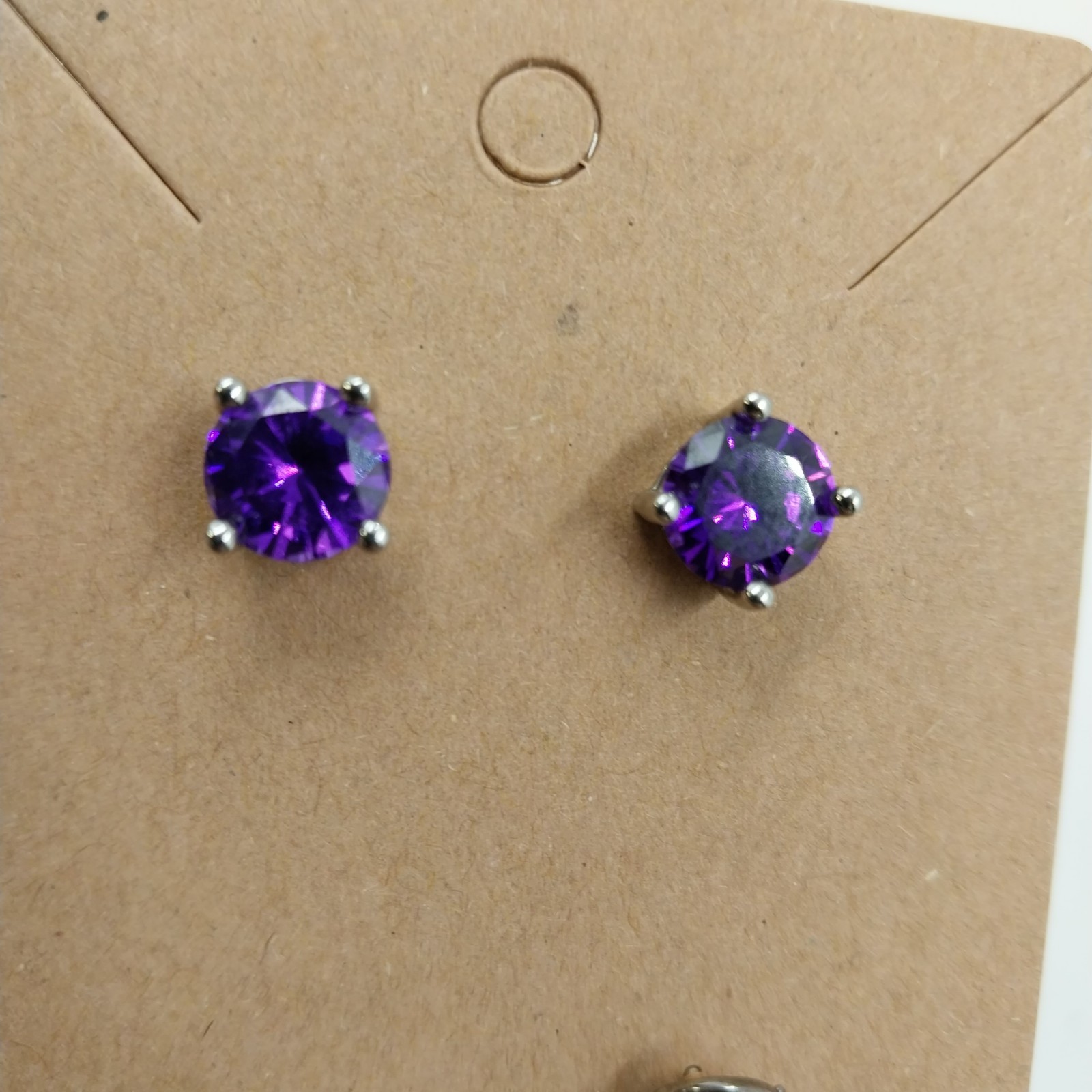 Set of 2 Pair Stud Earrings Silver Tone Purple Rhinestone and Blue Rhinestone