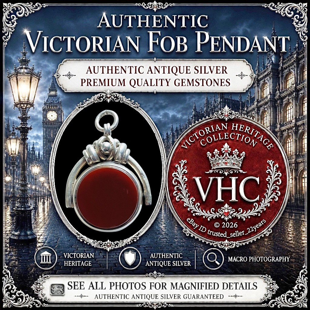 Antique 1887 Victorian Bloodstone + Carnelian Fob Pendant *Birmingham Silver*