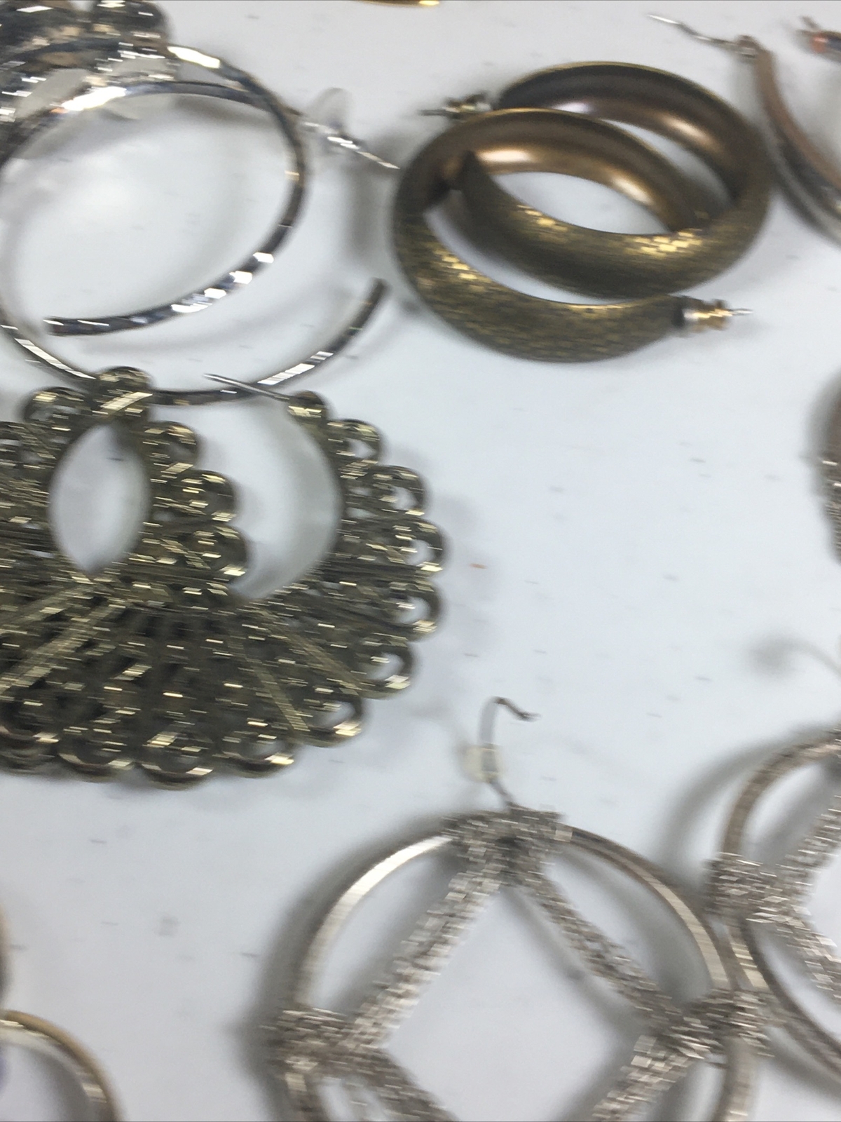 Lot of 11 Pairs Assorted Earrings Hop Metallic Different Styles, Shapes Colors