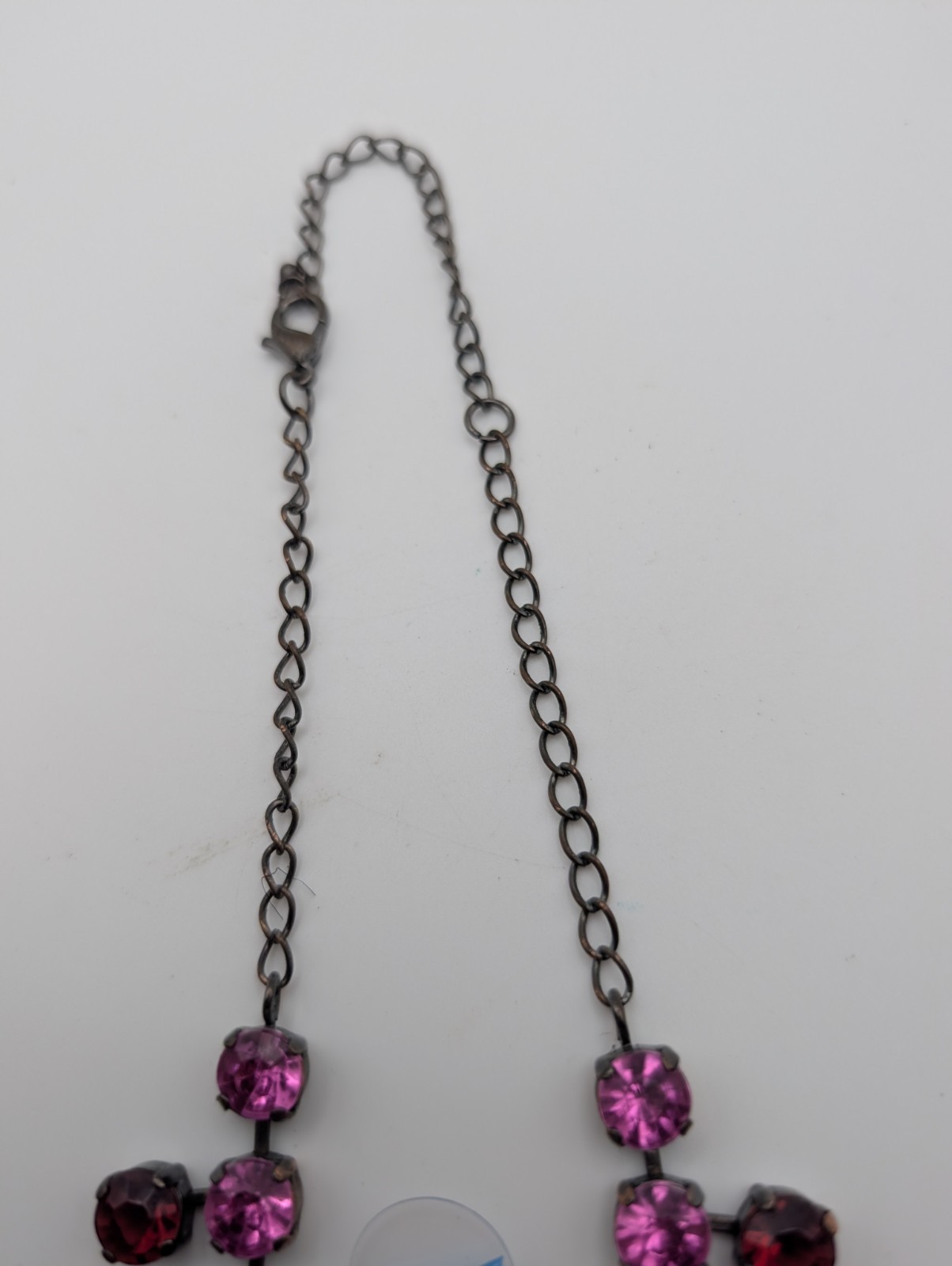 Vintage Rhinestone Fringe Necklace Pink Red Crystal Gunmetal Statement