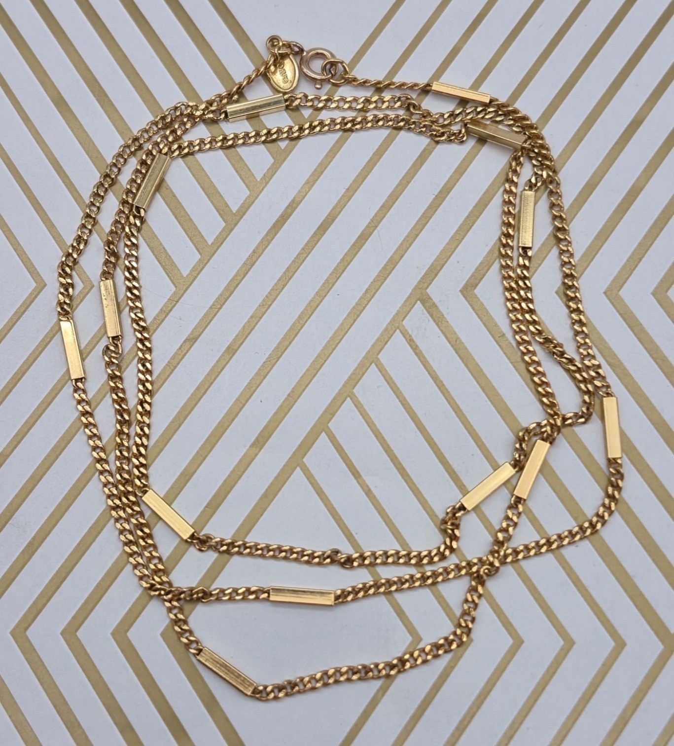 Vintage AVON Long Chain Bar Link Gold Tone Layering 32″ Necklace Minimalist