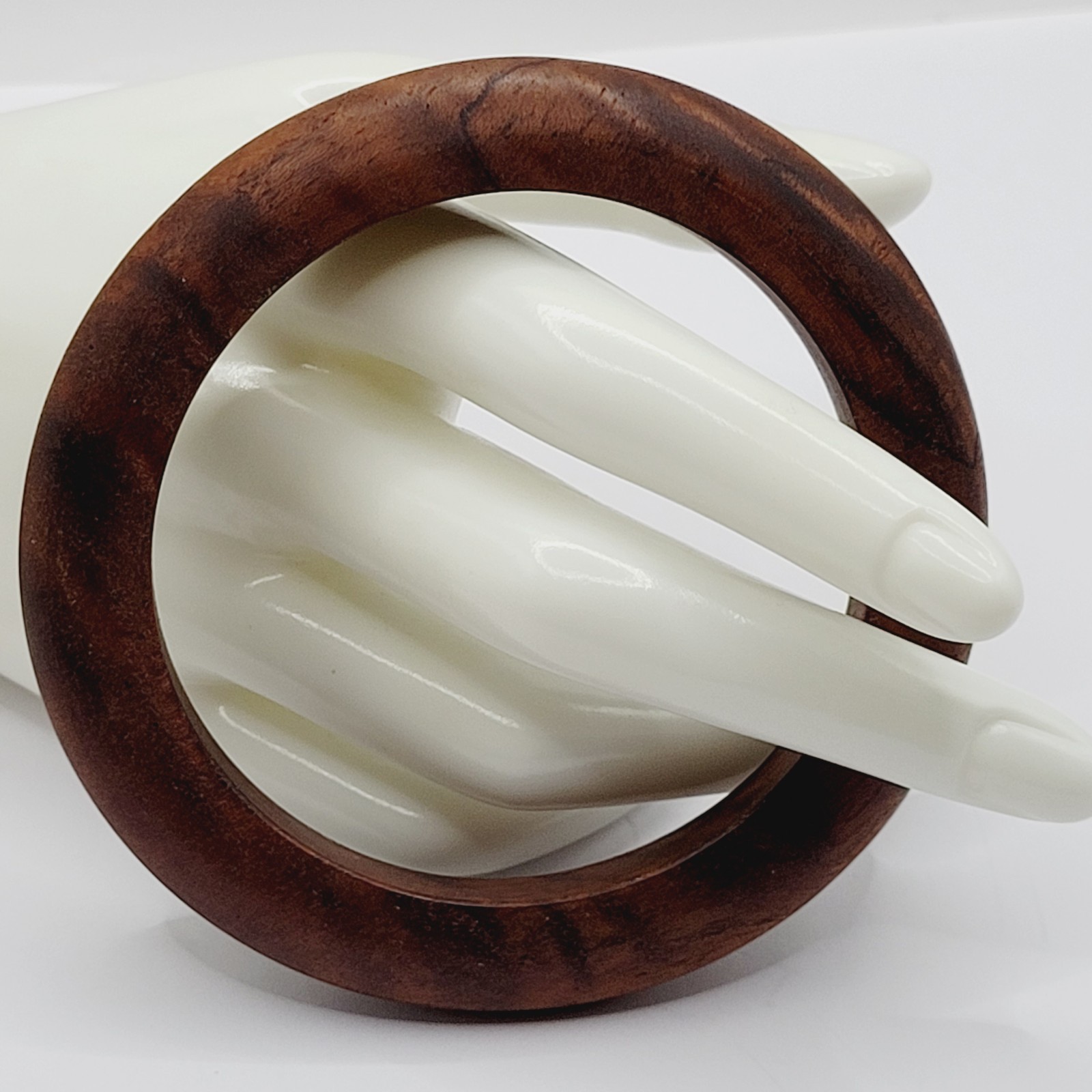 Brown Wood Bangle Dark Lines Matte Finish Retro Vintage 1980s Bracelet 8 Inch