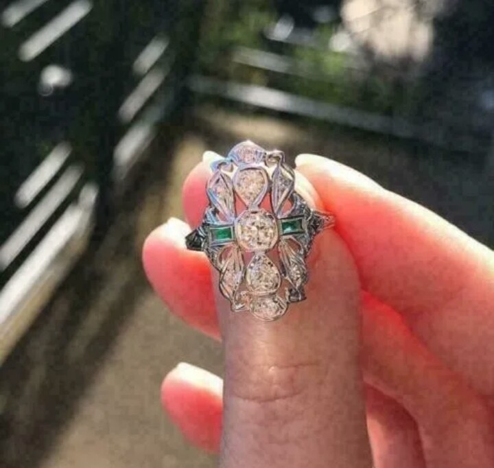 Three Stone 1/2Ctw White Round Cut Simulated Diamond Art Deco Ring In 925 Silver