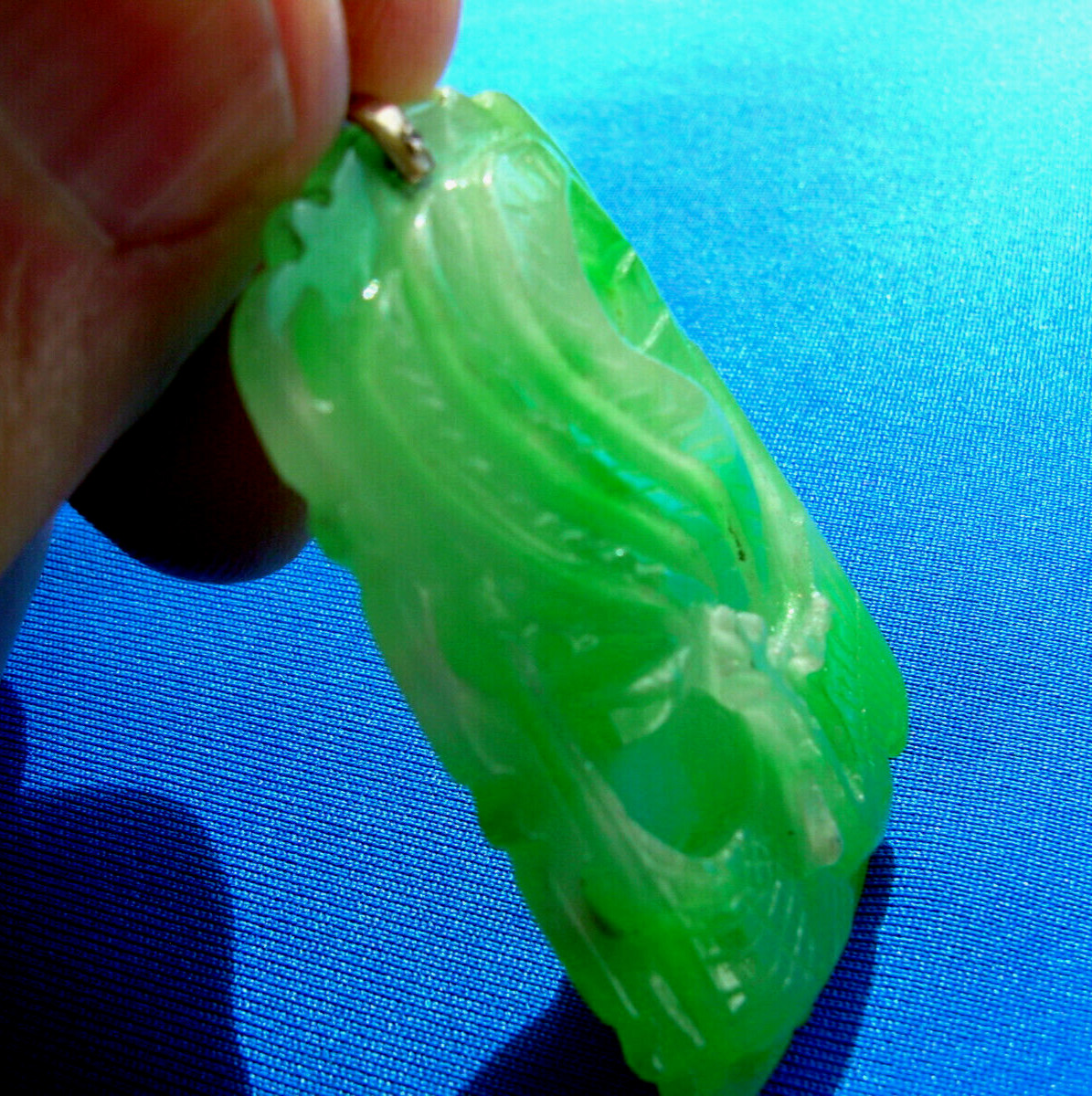 EARTH MINED Jadeite JADE Vintage Carve Dragon Pendant Green Translucent 14K GOLD