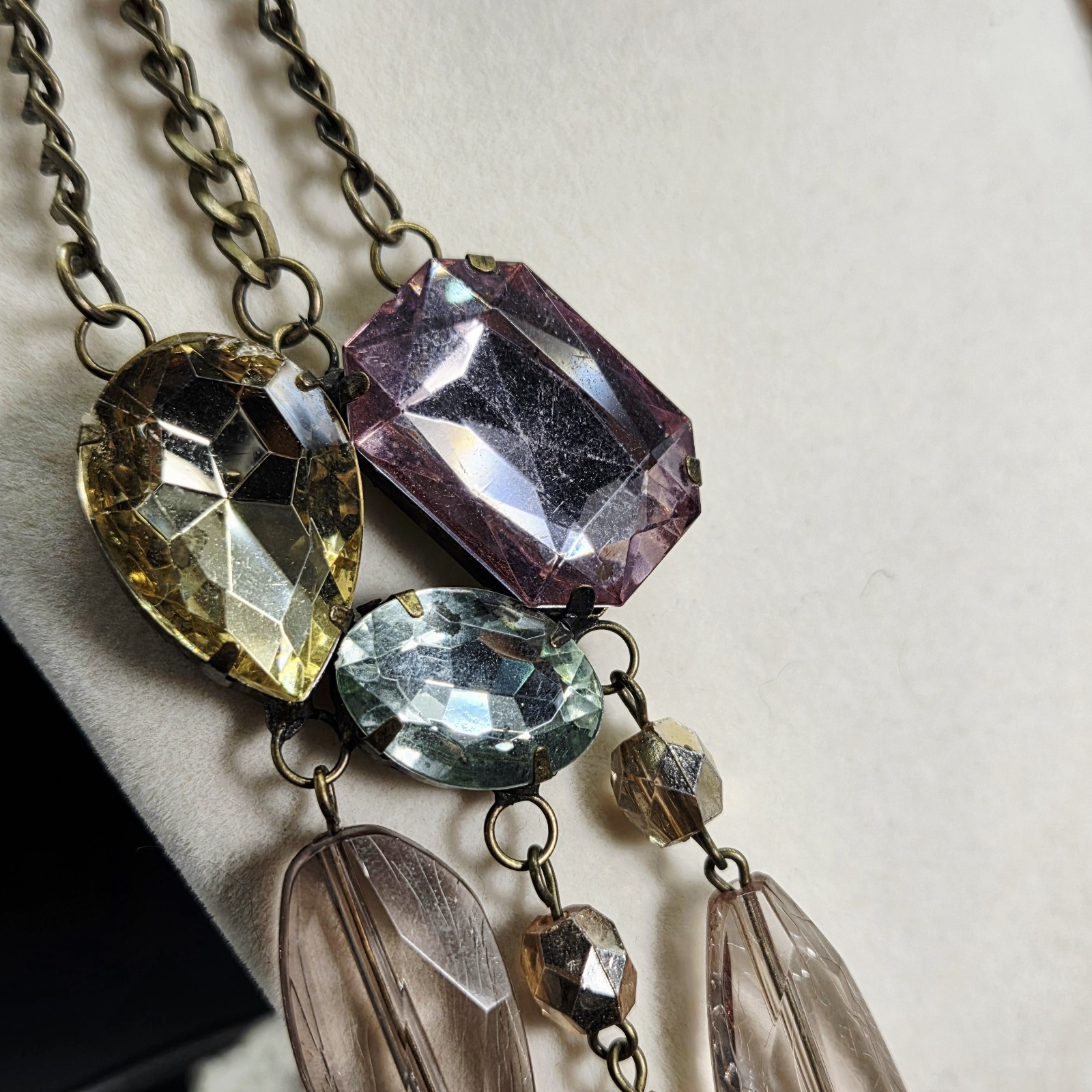 Fabulous Vintage Faceted Lucite Multistrand Statement Necklace Pastel Large Gems