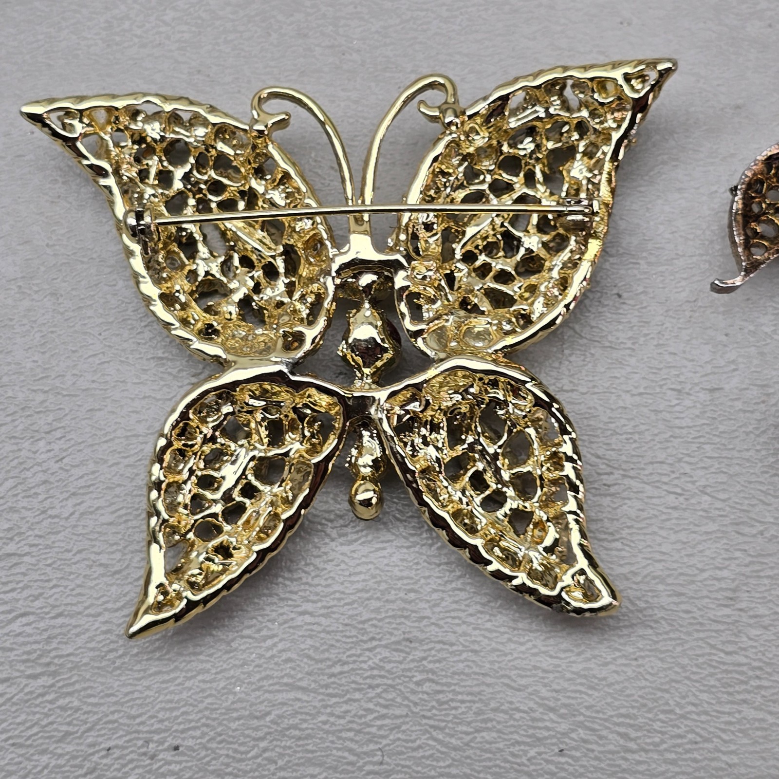 Vintage Rhinestone Brooch Lot Butterfly Leaf Fleur De Lis