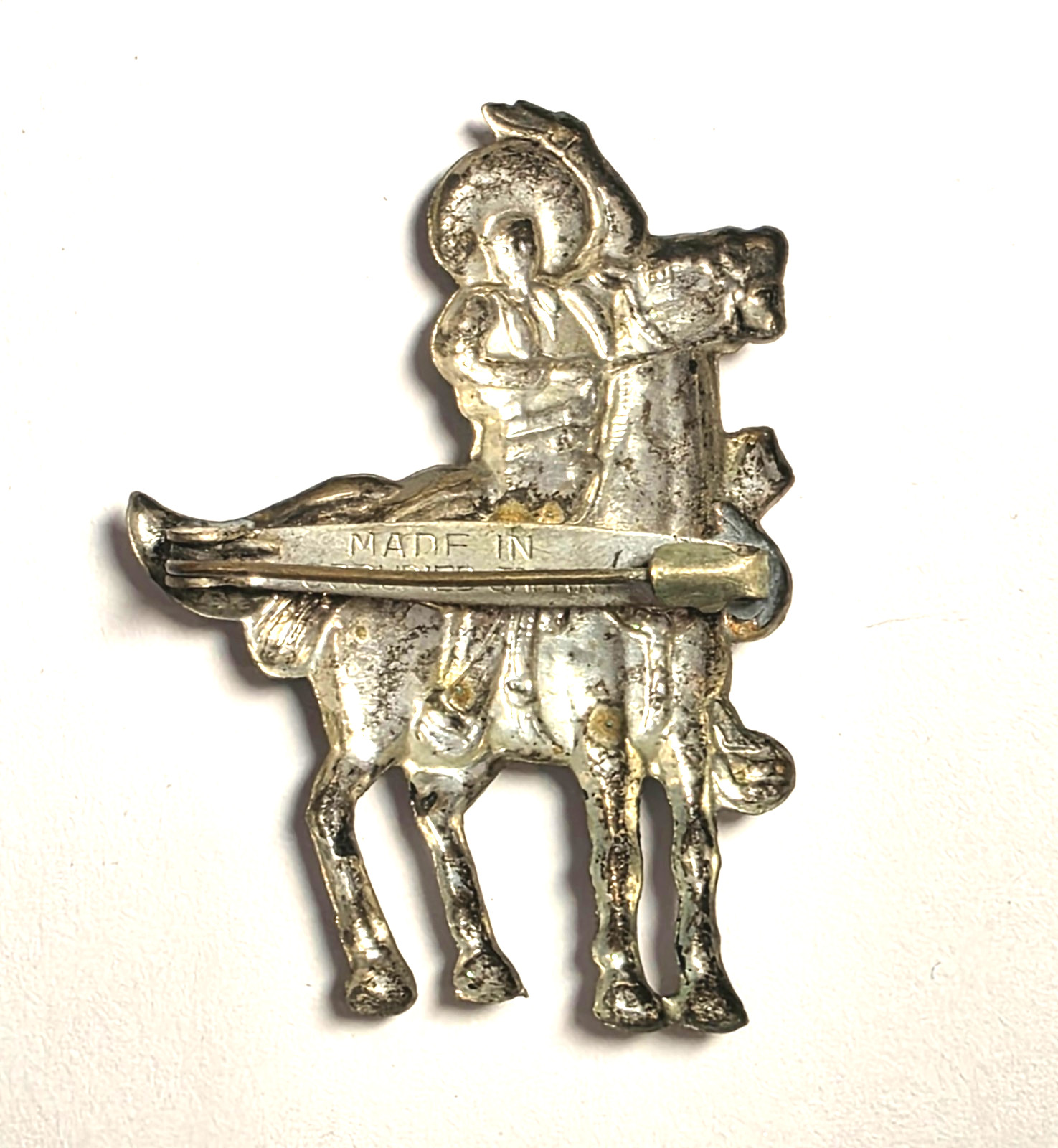 Vintage Occupied Japan Western Metal Lightweight Pin Brooch Cowboy Horse 1945-52