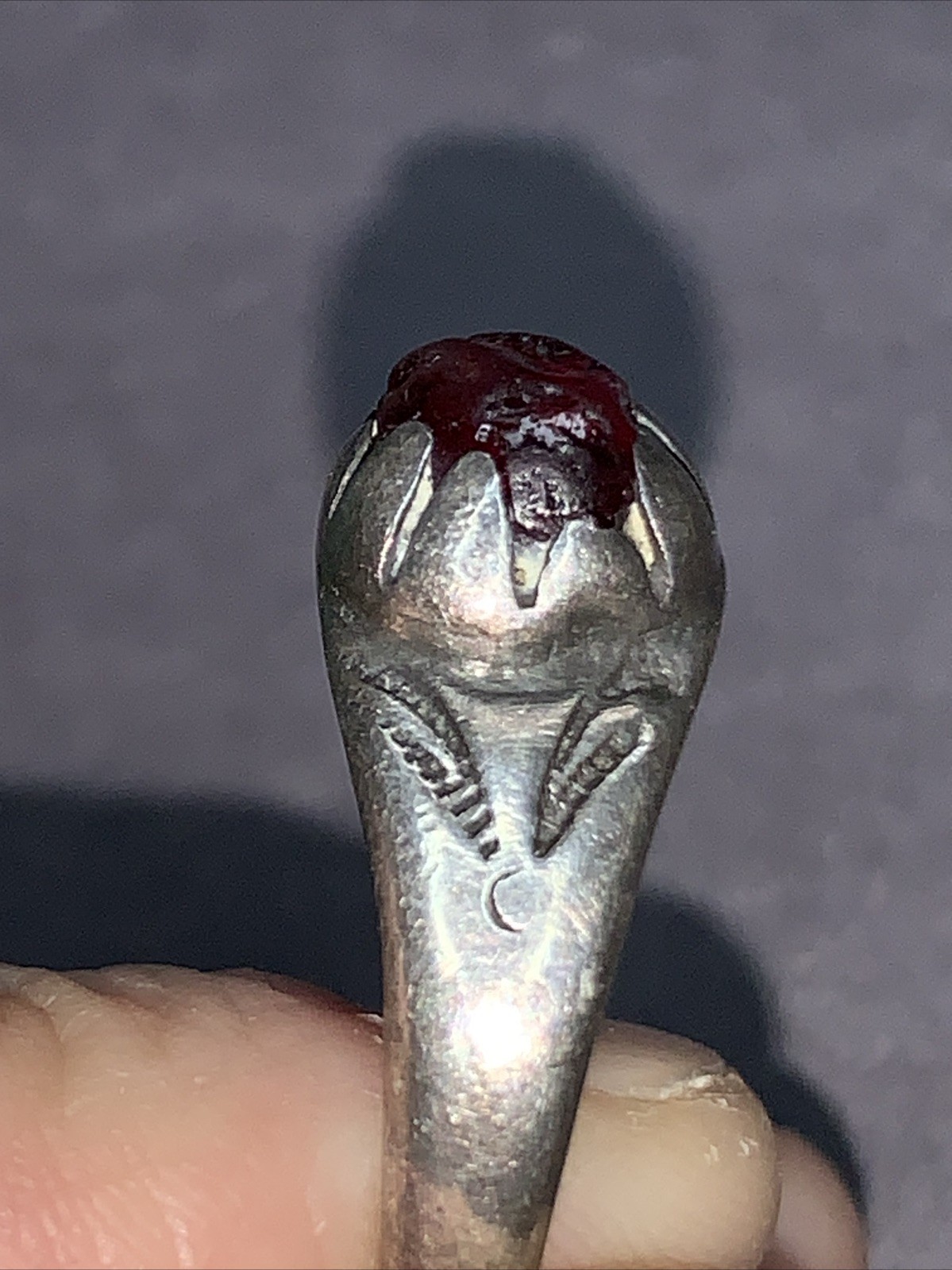 STERLING SILVER .925 Lot Ring MM50 Size 8 Rough Cut Red Garnet Flower Bohemain