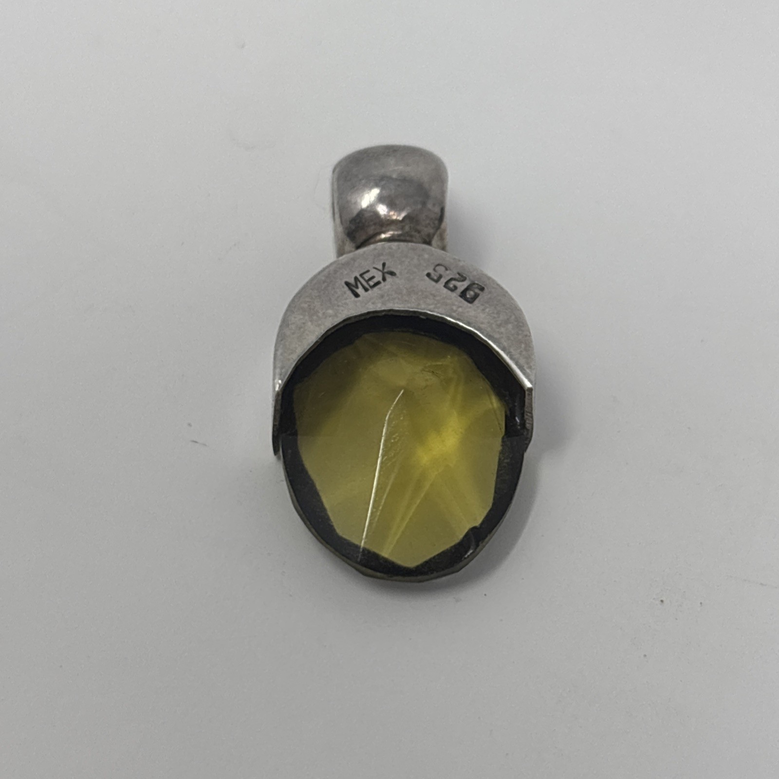 vintage mex yellow glass pendant Faceted Oval Drop 925
