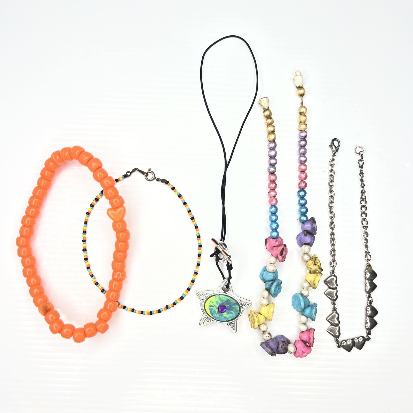 H7 Lot Beaded Resin Multicolor Rainbow Hearts Flowers Stars Retro Necklaces