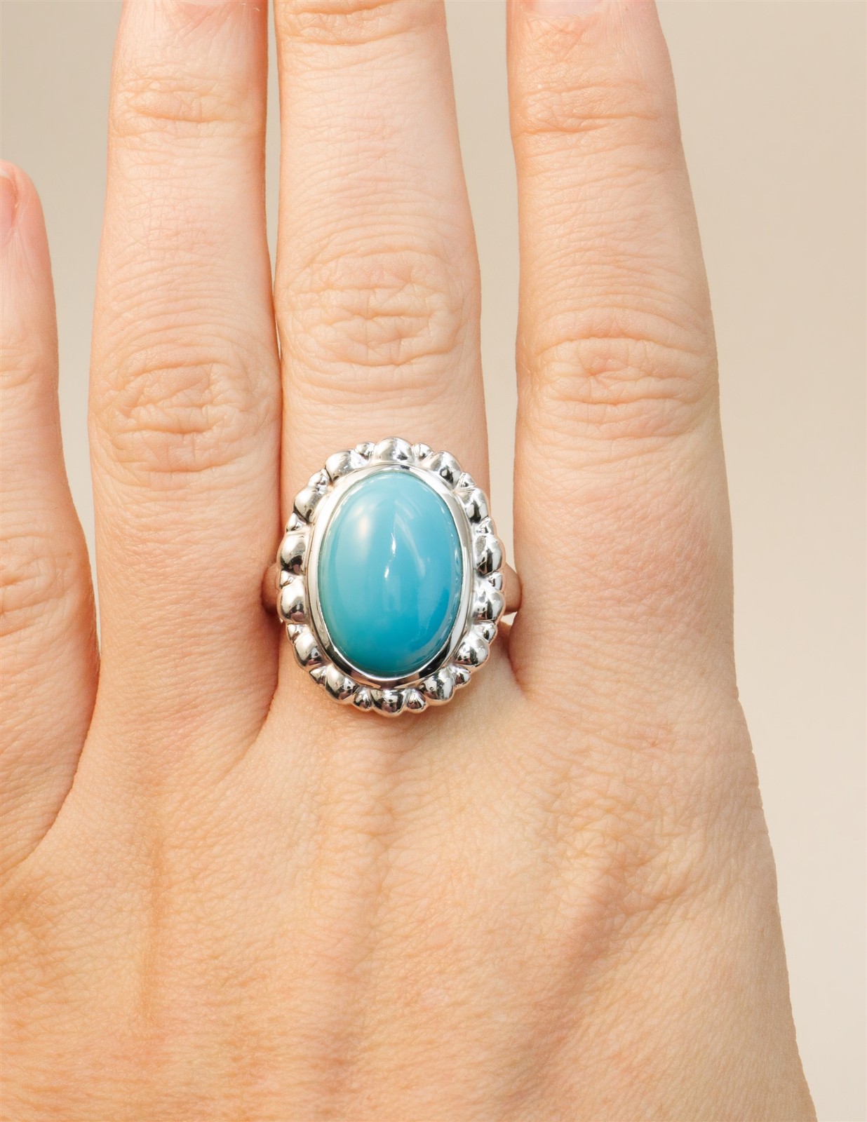 Size 8 Sleeping Beauty Clean Blue Turquoise Glossy Sterling Silver Ring