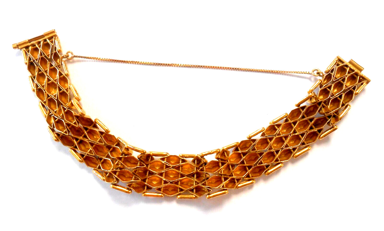 Fabulous Vintage Hand Made 18K Solid Yellow Gold Wide Link Bracelet 7 3/4 x 5/8