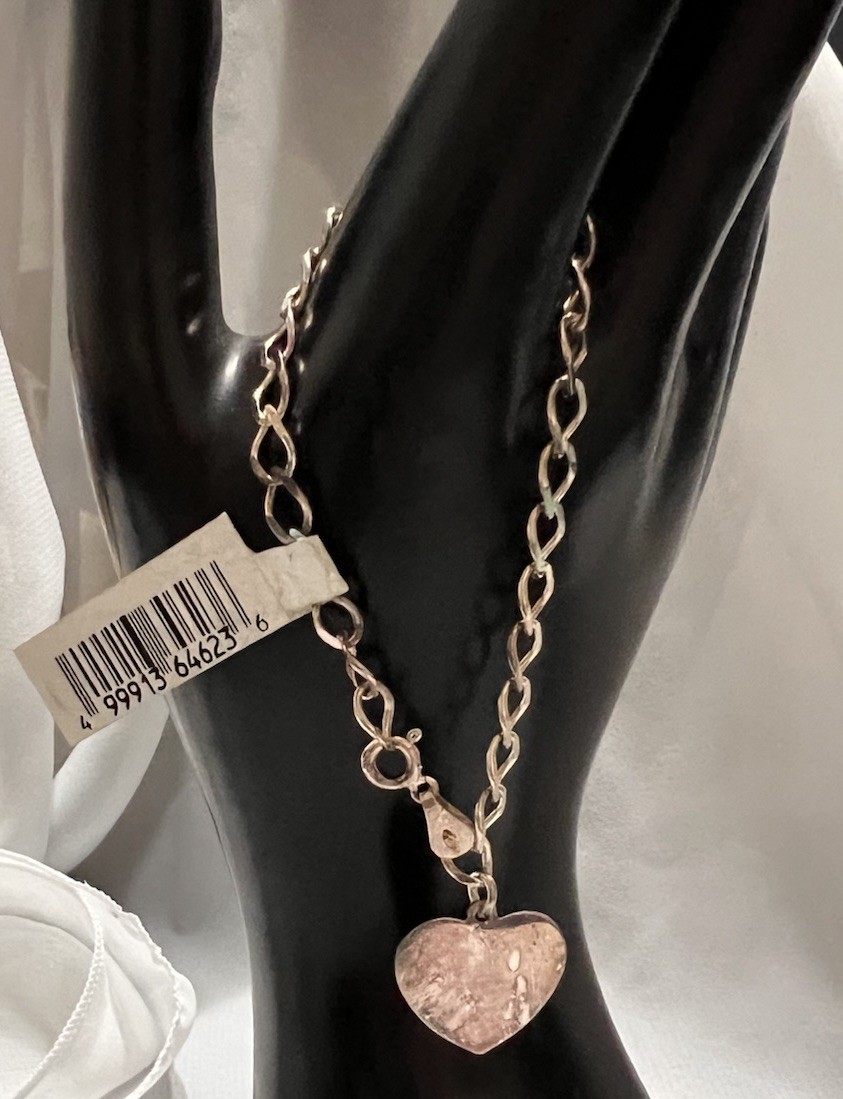 6 & 3/4″ ITALY Sterling Silver HEART Starter CHARM BRACELET Vintage w/ Tag
