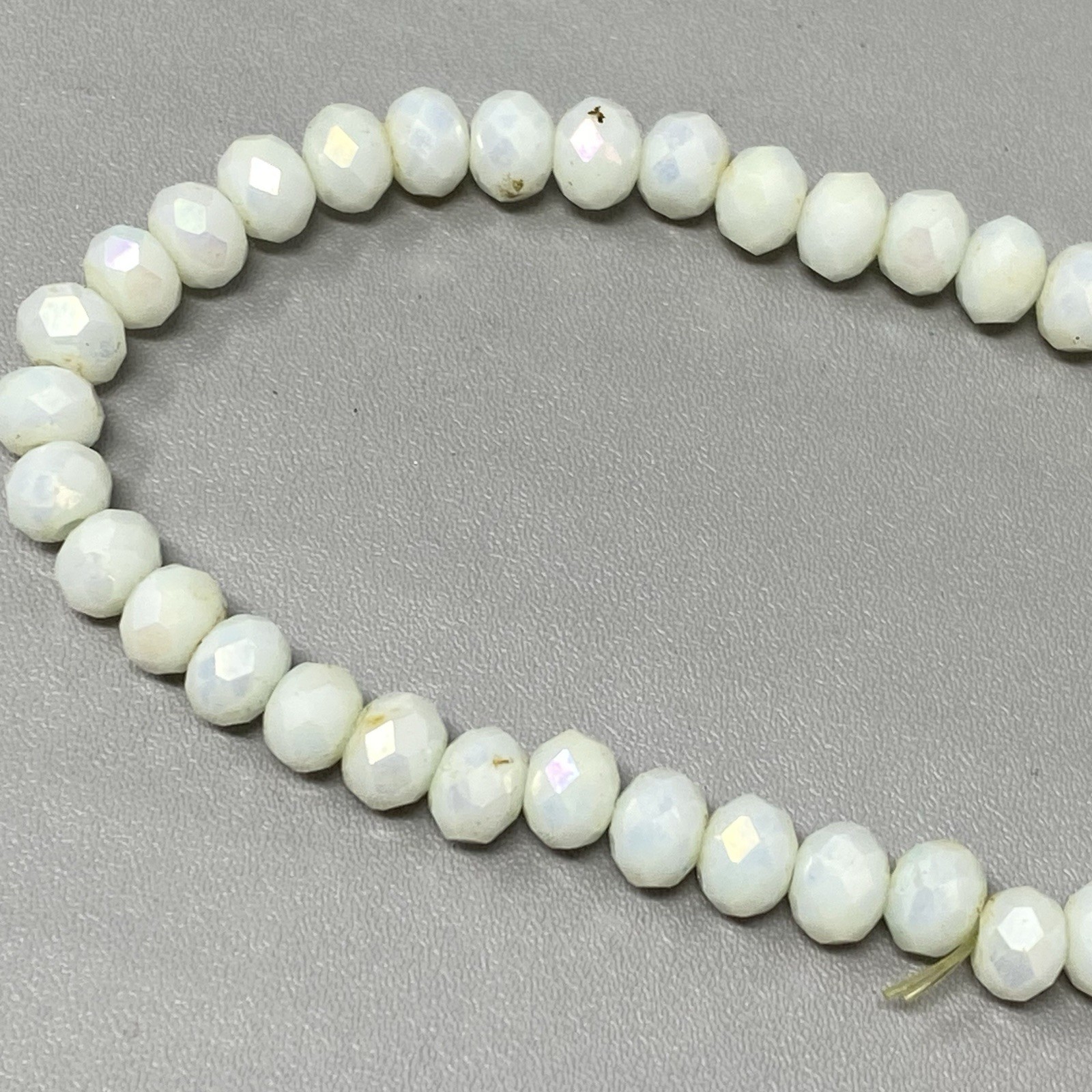 White Glass Bead Bracelet Stretch Faceted Fire Polished Surface Coated 7″