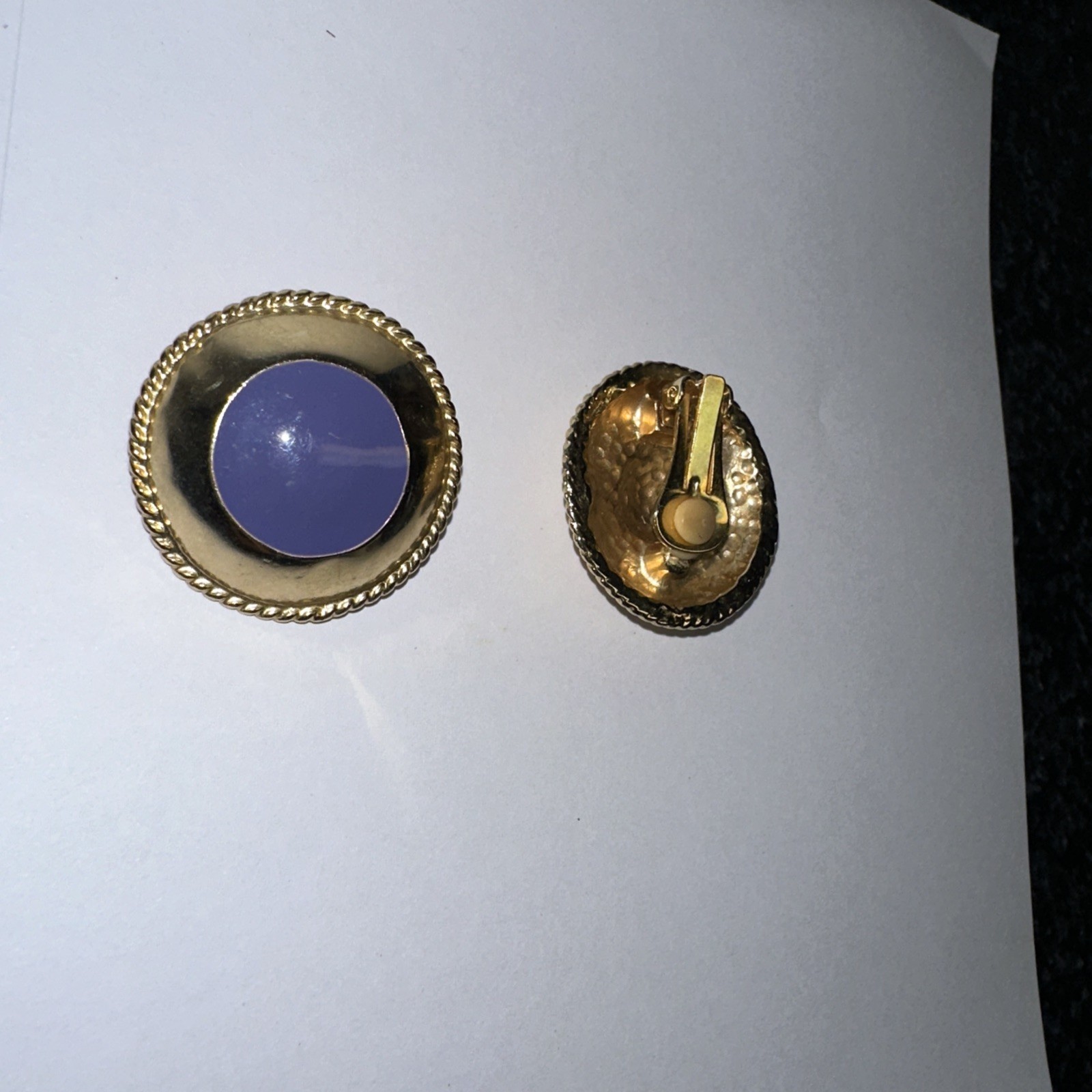 Vintage Gold Tone And Enamel Domed Clip On Earrings Blue Violet