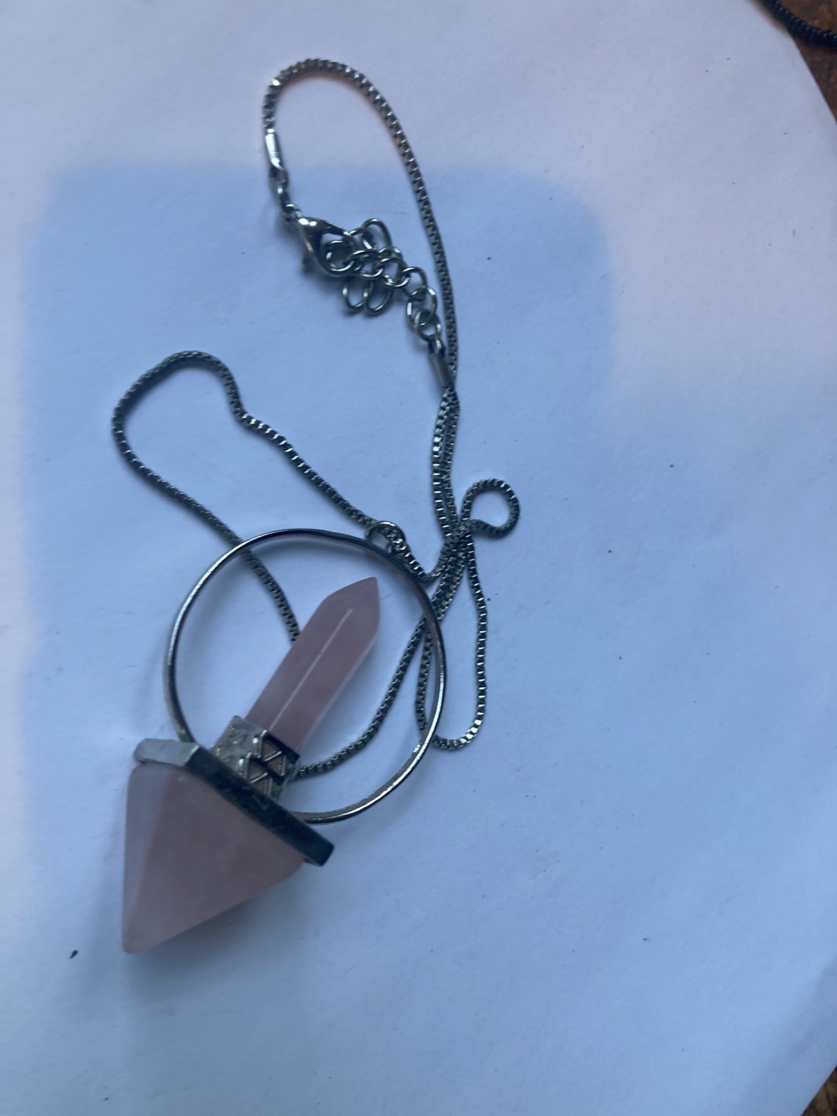 Large Rose Quartz Silver Tone Stone Necklace Clarity Beauty Peace Stunning